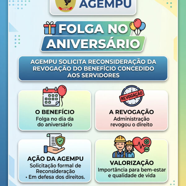 Folga no aniversário: AGEMPU solicita reconsideração da revogação de benefício concedido aos servidores